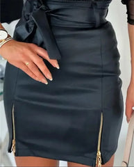 Cyflymder PU Leather Sexy Wrap Hip Skirt Women Nightclub Party Casual Wear Female High Waist Lace-up Zipper Hem Half-body Dress Streetwear