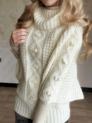 Cyflymder High collar Coquette Maiden Sweater Vintage Y2K Women Pullover Clothing Casual Dainty Sweet Playful Slim Long Sleeve Knitwear