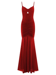 Cyflymder Elegant Sleeveless Maxi Dress with Ruched Detailing and Cutout Front Spaghetti Strap Backless Design for Women