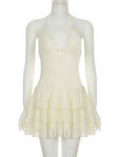 Cyflymder Holiday Hollow Out Halter A-Line Dress Sexy Slim Deep V-Neck Sleeveless Mini Dresses For Women Summer Fashion Lady