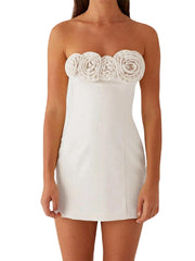 Cyflymder Women s Floral Print Strapless Backless Fit Mini Dress for Summer Clubwear Tube Dress with Flattering Silhouette