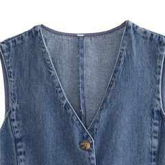 Cyflymder Denim Waistcoat y2k Women Solid Color V Neck Single Breasted Sleeveless Vest Jeans Crop Top Jacket Summer Streetwear