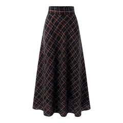 Cyflymder Spring Autumn Women Floor Length Long Skirt Plaid High Waist Large Swing A-Line Skirt Side Zip Up Korean Style Plus Size Skirt