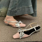 Cyflymder Bow Summer Woman Sandals Janes Shoes Flats Square Toe Slippers New Slingback Fashion Shoes Party Dress Mujer