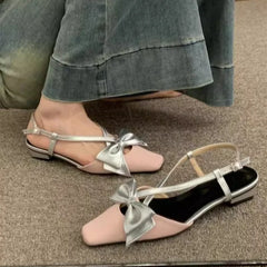 Cyflymder Bow Summer Woman Sandals Janes Shoes Flats Square Toe Slippers New Slingback Fashion Shoes Party Dress Mujer