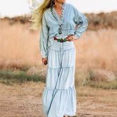 Cyflymder Summer Y2K Low Waist Denim Skirt for Women Street Style Washed Ruffle Layered Design Casual Vacation Skirt