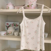 Cyflymder Cotton Crop Top Women Summer Camis Floral Knitted Camis Hollow Out Cute Tops Sweet Girl Lolita Style Aesthetic Kawaii Clothes