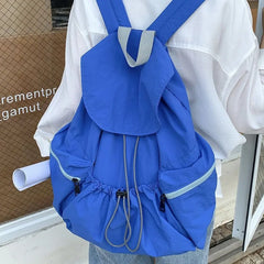 Cyflymder Nylon Drawstring Pleated Backpack Women Trendy Vintage Casual Schoolbags Casual Travel Students Y2k Aesthetic Simple Backpacks