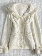 Cyflymder Vintage Coquette Sweater Cute Y2K Women's Warm Clothing Sweet Knitwear Pretty Solid Charming Thick Slim Lovely Harajuku Cardigan