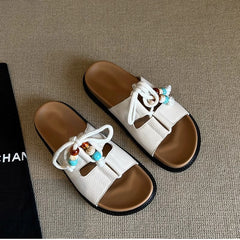 Cyflymder Platform Anti-Slip Wear-Resistant Slippers Summer New Round Toe Open Toe Crystal Buckle Anti-Slip Wear-Resistant High Heels