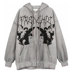 Cyflymder plus Size Y2K Hoodie Zip up Sweatirt Women's Printing Jaet Casual Comfortable Polyester Cotton Long Sve Sweatirt