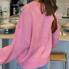Cyflymder Women Casual Oversized Knit Sweaters Fall Winter Long Sleeve Round Neck Solid Color Pullovers Loose Fit Jumper Knitwear Tops