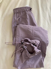 Cyflymder Premium Women's Workwear Qui Dry Pants Purple Taro Elastic Waist Cargo Pants Summer Straight Leg Trousers for Ladies