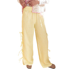 Cyflymder High Waist Plaid Printed Striped Side Slit Fashionable Casual High Street Trousers For Ladies Versatile Straight Lounge Trousers