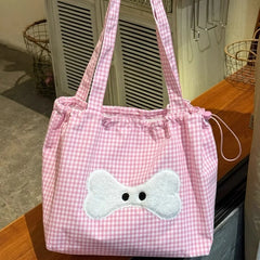Cyflymder Sweet Y2k Aesthetic Kawaii Plaid Shoulder Bags All Match Women Drawstring Casual Handbags New Fashion Grunge Canvas Underarm Bag