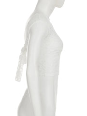 Cyflymder Holiday Slim Lace Backless Bandage Cropped T-Shirt See Through Sexy O-Neck Short Sleeve Tees Women 2025 Summer Fashion