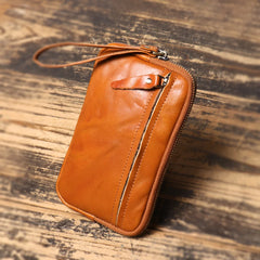 Cyflymder New Vegetable Tanned Leather Zipper Pouch, Cowhide Coin Purse, Large-capacity Card Holder, Leather Storage Bag, Key Case