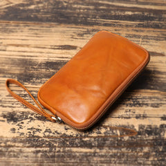 Cyflymder New Vegetable Tanned Leather Zipper Pouch, Cowhide Coin Purse, Large-capacity Card Holder, Leather Storage Bag, Key Case