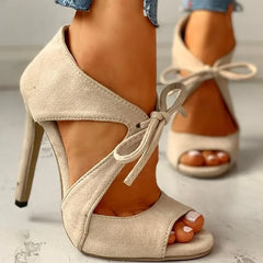 Cyflymder High Heel Sandal for Women Velvet Shoes Summer Suit Female Beige Large Size Open Toe High-heeled Suede Black New
