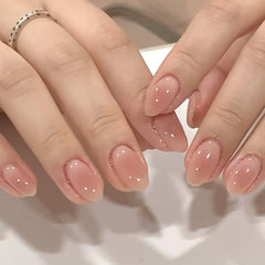 Cyflymder French Silver Edge Fashion Wearable Nail Art Blush Halo Dyeing Nude Fake Nails Detachable Finished False Nails Press on Nails