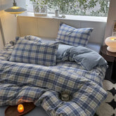 Cyflymder Nordic Plaid Bedding Set Washed Cotton Linen Duvet Cover Flat Sheet Pillowcase Soft Comfort Home Hotel Chic Classic Boys Girls