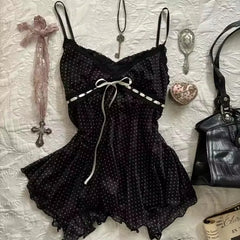 Cyflymder New Fashion Summer Euramerican Harajuku Punk Tank Tops Y2k Constrast Color High Street Print Girl Camisole Pleated Clothes