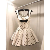 Cyflymder Elegant Polka Dots Mini Dress Women Party Bow Straps Pleated Dresses Summer Fashion Korean Fairy Cute Bodycon A Line Vestidos