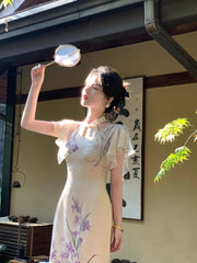 Cyflymder Chinese Style Improved Cheongsam Spring Summer New Retro Hollow Out Temperament Dress Short Sleeve Slim Qipao Dresses