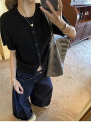 Cyflymder Women Wide Leg Jeans Deep Blue High Waist Baggy Pants Streetwear Loose Fit Denim Trousers Cool Girl Casual Straight Leg