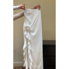 Cyflymder French High Street High Waist Long Skirts All Match New Summer Solid Side Split Ruffle Punk Girl Jupe Y2k Flower Appliques Skirt