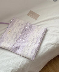 Cyflymder Spring New Lace Sparkling Sequin Patchwork Purple Lace Tote Bag for Women Large Capacity Single Shoulder Handbag