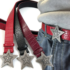 Cyflymder Hip-hop Retro Ladies Belts Gothic Punk Five-pointed Star Buckle Pu Leather Girdle Rock y2K Popular Red Waistband Waist Belt