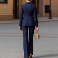 Cyflymder Fashion Autumn Winter Ladies Pant Suit Women Striped Female Business Work Wear Jacket Blazer and Trouser Formal 2 Piece Set