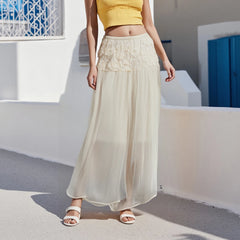 Cyflymder Women 3D Floral Tulle Skirt Elegant Ladies Clothes High Waist A-Line Long Flowy Skirt Beach Party Skirts Streetwear