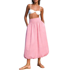 Cyflymder Women Summer Solid Color High Waist Bubble Skirts Loose Fit Long Skirt With Pockets Elegant Office Ladies Skirts Streetwear Y2k