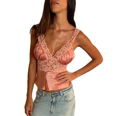 Cyflymder Spicy Girl New Fashion V-neck Sexy Lace Lace Splicing Strap Tank Top