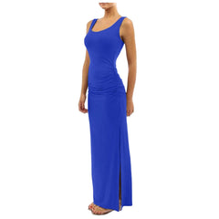 Cyflymder Floor Length Evening Party Dress Women Elegant Sleeveless V-Neck Side Split Long Dress Bodycon Sexy Pleated Backless Prom Dress
