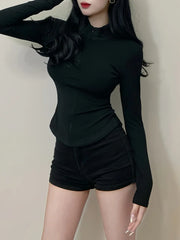 Cyflymder Spring Short Spicy Girl Slim Fit Long sleeved Top for Women's New Fat MM Large Waist Wrap Yoga T-shirt Bottom