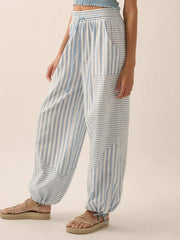 Cyflymder Women s Floral Print High Waisted Palazzo Pants Lightweight Elastic Waist Wide Leg Trousers for Summer Beach Vacation