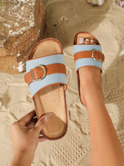 Cyflymder Women's Cork Insole Sandals, Single Strap Buckle, Comfort Slippers