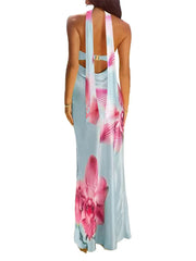 Cyflymder Elegant Off-Shoulder Maxi Dress with Floral Print and Matching Shawl Women s Sleeveless Summer Gown for Special Occasions