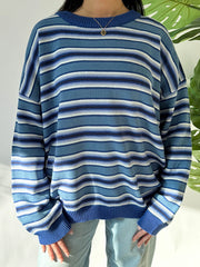 Cyflymder Casual V-Neck Sweater Women s Loose Knit Pullover Long Sleeve Striped Jumper Autumn Winter Warm Knitwear Tops for Ladies