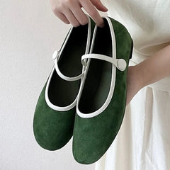 Cyflymder Retro Faux Suede Ballet Flats Women Comfort Round Toe Shallow Mary Jane Shoes Fashion Buckle Elegant Dress Pumps Loafers Ladies