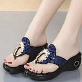 Cyflymder Women's Open Toe Slippers Sequins Decor Platform Ladylike Sweet New Summer Fashion Popular Comfy High Thick Heel Slippers