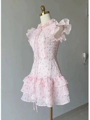 Cyflymder Sexy Sweet Mini Dresses Women Floral Printed Ruffles Flying Sleeve Bandage Princess Elegant Dress Summer Female Party
