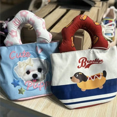 Cyflymder Harajuku Sweet Cute Blue Puppy Tote Bag Women Printed Canvas Handbag Ladies Compact Bucket Shoulder Bags Purse 2025 New