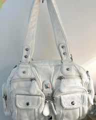 Cyflymder Hot Girls White Y2k Shoulder Bags Women Vintage Subculture Leather Casual Handbag Female Harajuku Underarm Bag Purse New