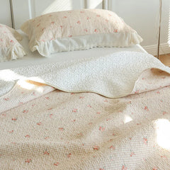 Cyflymder 3Pcs Pure Cotton Floral Single Layer Lace Ruffles Bedspread, Mattress Cover Set, Bed Skirt, Bed Sheet Set, Coverlets, Pillowcase