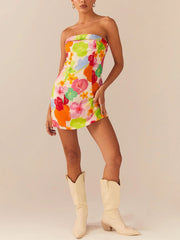 Cyflymder Women Bodycon Dress Sleeveless Backless Flower Car Print Fit Summer Mini Dress Clubwear