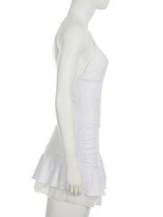 Cyflymder Holiday Patchwork Lace A-Line Dress Beach Style Sexy Slim Deep V-Neck Sleeveless Mini Dresses For Women Summer